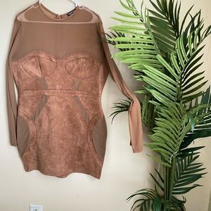 Fashion Nova Mini Mesh Suede Dress